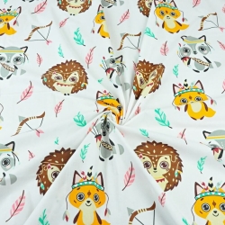 Baumwolle 100% große indianische Tiere auf weißem Hintergrund  