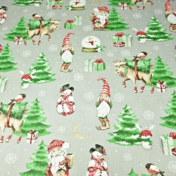 Baumwolle 100% Weihnachtsmuster Weihnachtsmänner mit Mond auf grauem Hintergrund  