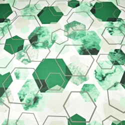 Baumwolle 100% geometrisch Rauten grün-grau auf weiß  