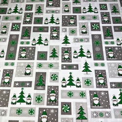 Baumwolle 100% Weihnachtsmuster Patchwork Weihnachtsmänner grau-grün  