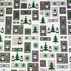 Baumwolle 100% Weihnachtsmuster Patchwork Weihnachtsmänner grau-grün  
