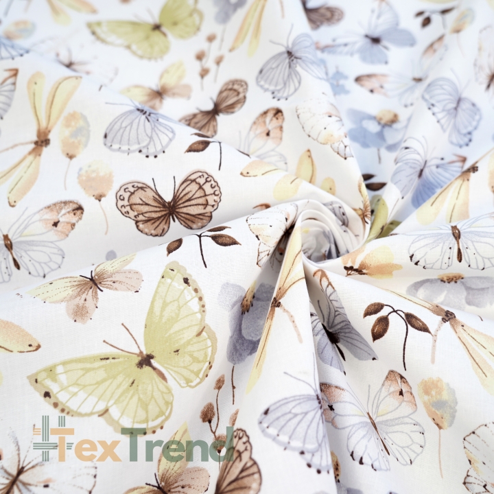Baumwolle 100% Schmetterlinge und Libellen beige-grau  
