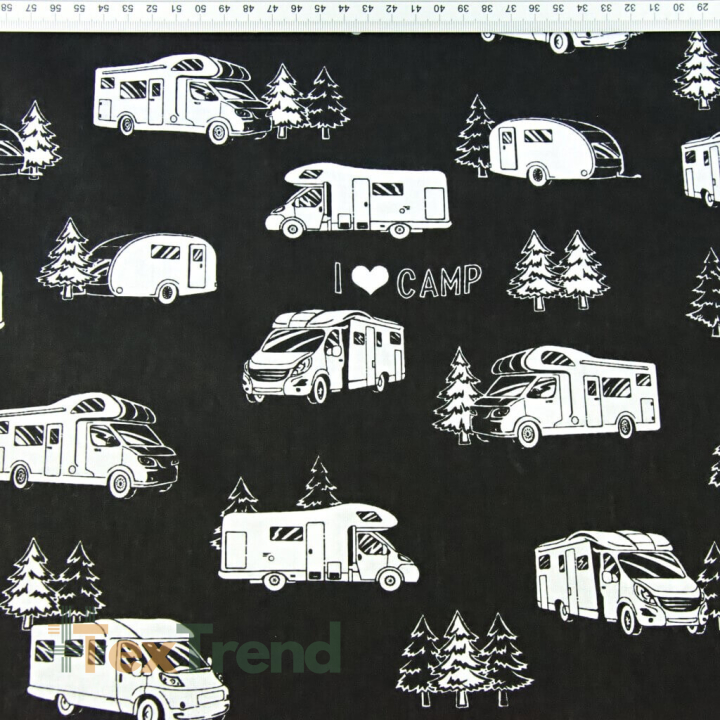 100% Baumwolle weiße Wohnmobile auf schwarzem Hintergrund  