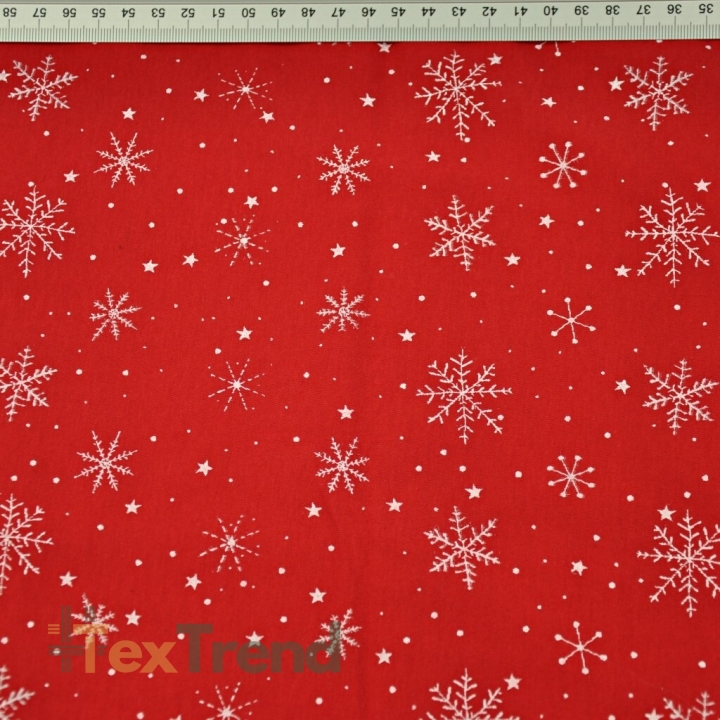Jersey-Stoff weiße Schneeflocken auf dunkelrotem Hintergrund  