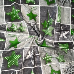 Baumwolle 100% Weihnachtsmuster Patchwork grüne Sterne auf grauem Holz  