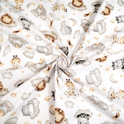 Baumwolle 100% afrikanische Tiere auf grauen Wolken auf weißem Hintergrund  