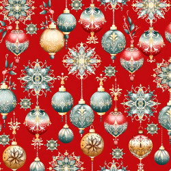 Baumwolle 100% Weihnachtsmuster Kugeln auf rotem Hintergrund  