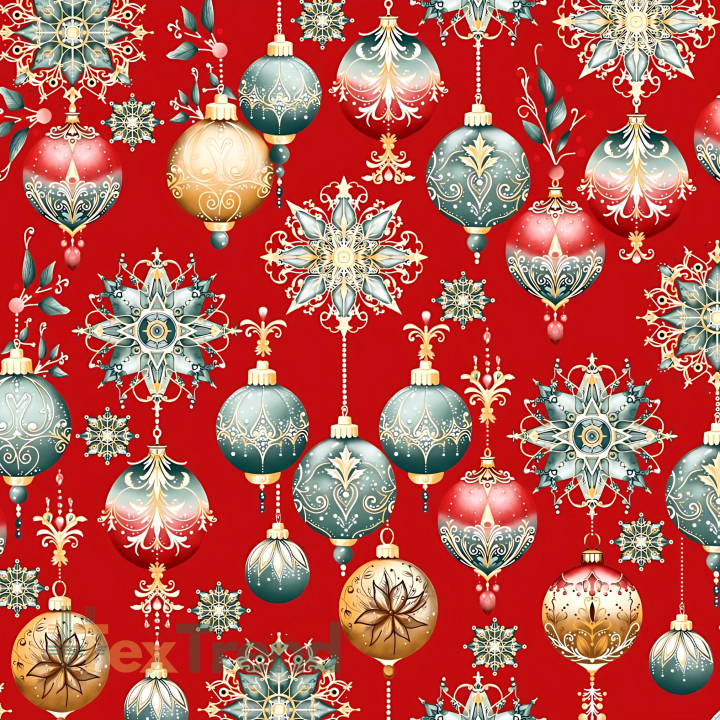 Baumwolle 100% Weihnachtsmuster Kugeln auf rotem Hintergrund  