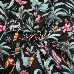 Baumwolle 100% Dschungeltiere auf schwarzem Hintergrund  