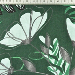 Baumwolle 100% Farnblätter mit Blumen auf dunkelgrünem Hintergrund  