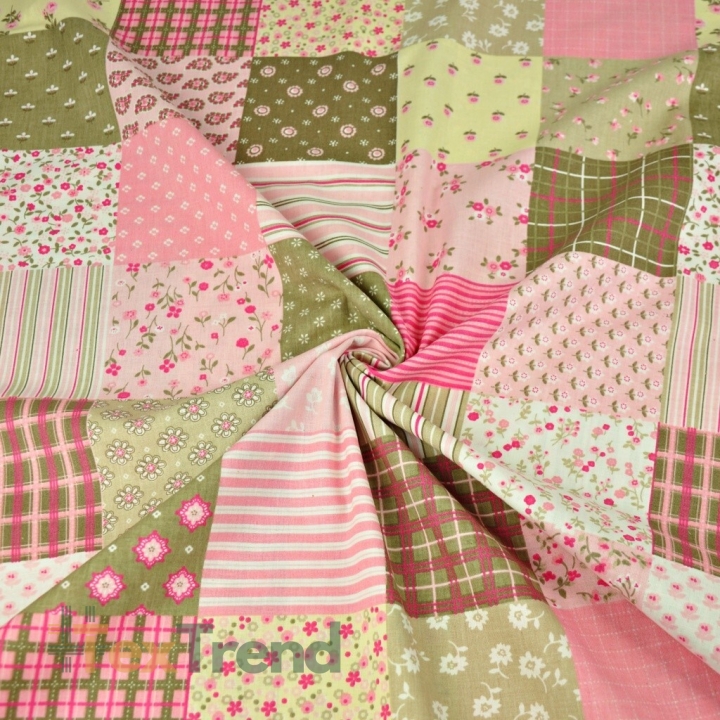 Baumwolle 100% Patchwork Blumen rosa-beige  