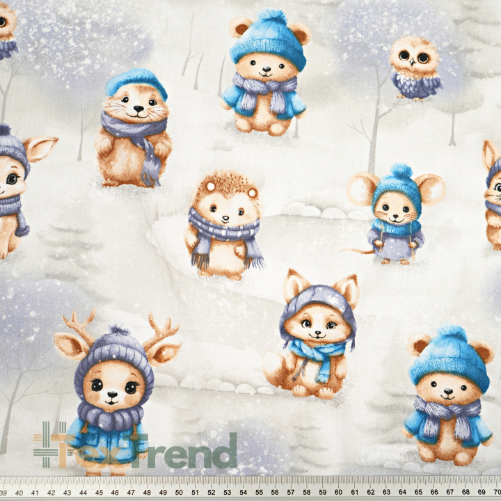 100% Baumwolle blau-navyfarbene Tiere im Winterwald  