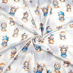 100% Baumwolle blau-navyfarbene Tiere im Winterwald  