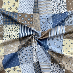 Baumwolle 100% Patchwork Blumen blau-beige  