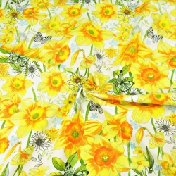 Baumwolle 100% Blumen Narzissen auf weißem Hintergrund  