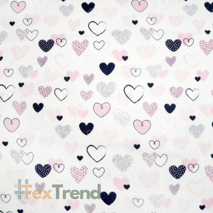 Flanell Herzen gemustert rosa-navy  