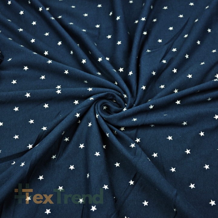 Jersey-Stoff silberne Sterne auf marineblauem Hintergrund  