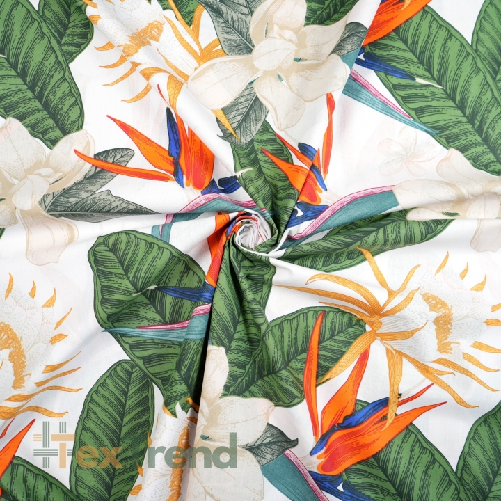 100% Baumwolle Strelitzien auf weißem Hintergrund - 220 cm  
