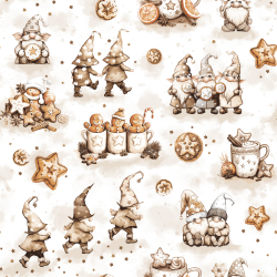 Baumwolle 100% Weihnachtsmuster Wichtel mit Lebkuchen braun  