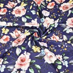 Baumwolle 100% Rosenblüten auf dunkelviolettem Hintergrund - 220cm  