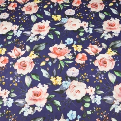 Baumwolle 100% Rosenblüten auf dunkelviolettem Hintergrund - 220cm  