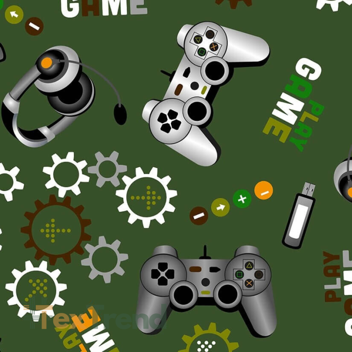 Baumwolle 100% Computerspiele auf grünem Hintergrund  