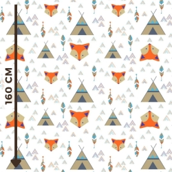 Baumwolle 100% Füchse mit Tipi in orange-beige auf weißem Hintergrund  