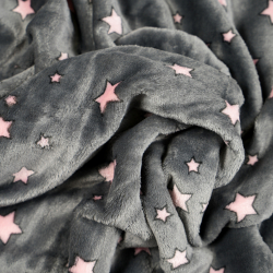 Fleece plus rosa Sterne auf grafitfarbenem Hintergrund  