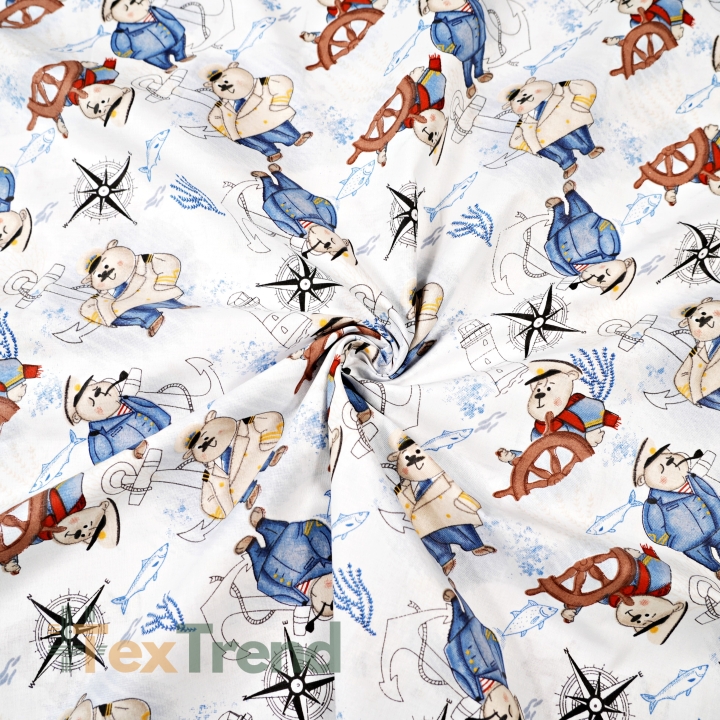 Baumwolle 100% Kapitänsbären in navy-beige  