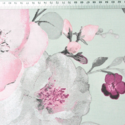 Baumwolle 100% große Apfelblüten rosa-grau auf grauem Hintergrund - 220cm  