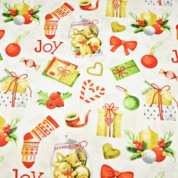 Baumwolle 100% Weihnachtsmuster Geschenke mit Socken auf weißem Hintergrund  