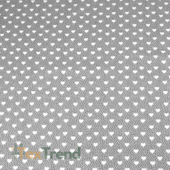 Baumwolle 100% Herzchen mit Punkten auf grauem Hintergrund  