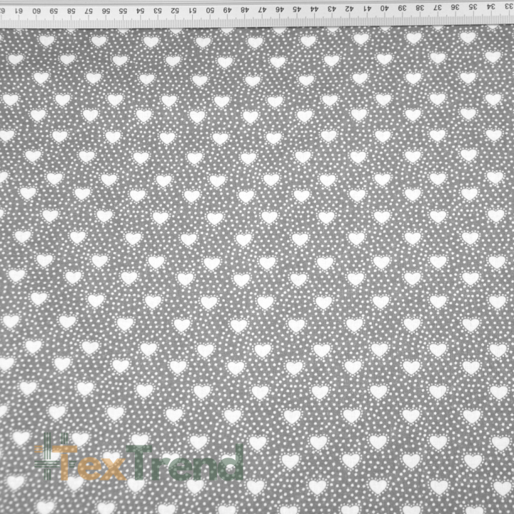 Baumwolle 100% Herzchen mit Punkten auf grauem Hintergrund  
