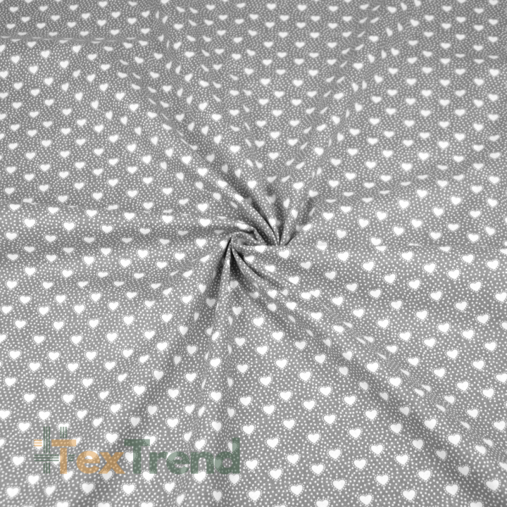 Baumwolle 100% Herzchen mit Punkten auf grauem Hintergrund  