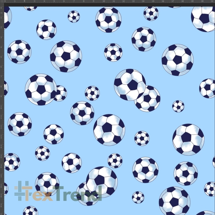 Jersey-Stoff mit Bällen auf blauem Hintergrund - Digitaldruck  