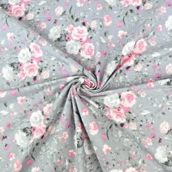 Baumwolle 100% rosa Blumensträuße auf grauem Hintergrund  