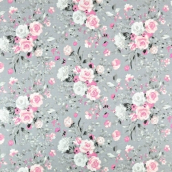 Baumwolle 100% rosa Blumensträuße auf grauem Hintergrund  