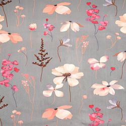 Bawełna 100% Kwiaty łososiowe na szarym tle - 220 cm