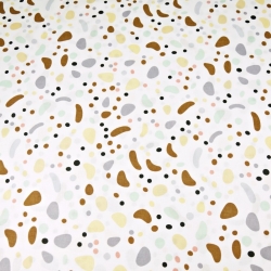 Baumwolle 100% Punkte bunte Steine auf weißem Hintergrund  