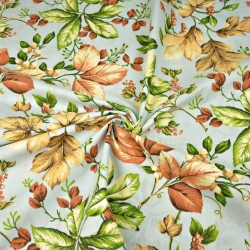 Baumwolle 100% Blätter und Zweige der Vogelbeere im Herbst auf grauem Hintergrund  