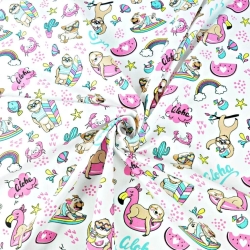 Baumwolle 100% Faultiere im Aloha-Urlaub auf weißem Hintergrund  