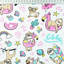 Baumwolle 100% Faultiere im Aloha-Urlaub auf weißem Hintergrund  