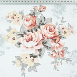 Baumwolle 100% grau-apricot Blumensträuße auf weißem Hintergrund  