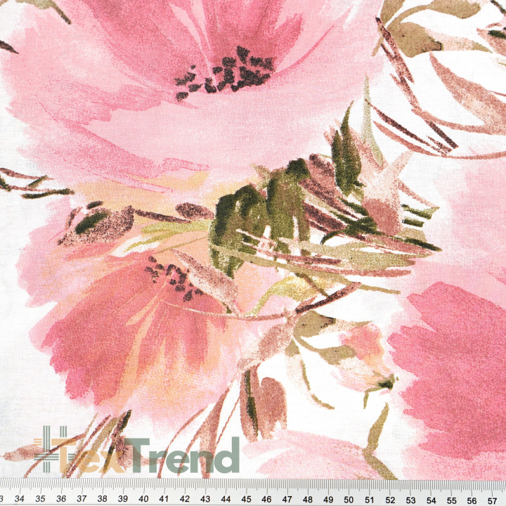 Bawełna 100% kwiaty maki duże różowe na białym tle