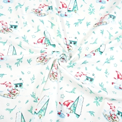 100% Baumwolle weihnachtliches Muster Wintersport mit Zweigen auf weißem Hintergrund  