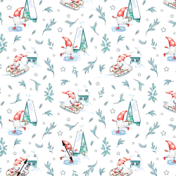 100% Baumwolle weihnachtliches Muster Wintersport mit Zweigen auf weißem Hintergrund  