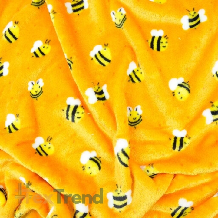 Fleece mit Bienen auf orangefarbenem Hintergrund  