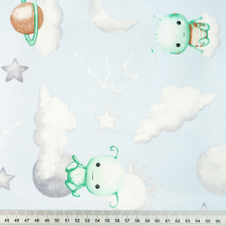 Bawełna 100% kosmos UFO na niebieskim tle