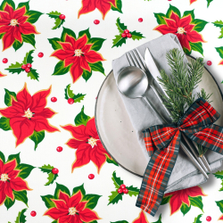 Tischdeckenstoff fleckenabweisend weihnachtliches Muster goldene Weihnachtsstern - Leinenmuster  