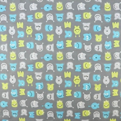 Baumwolle 100% Gespenster blau-grün auf grauem Hintergrund  